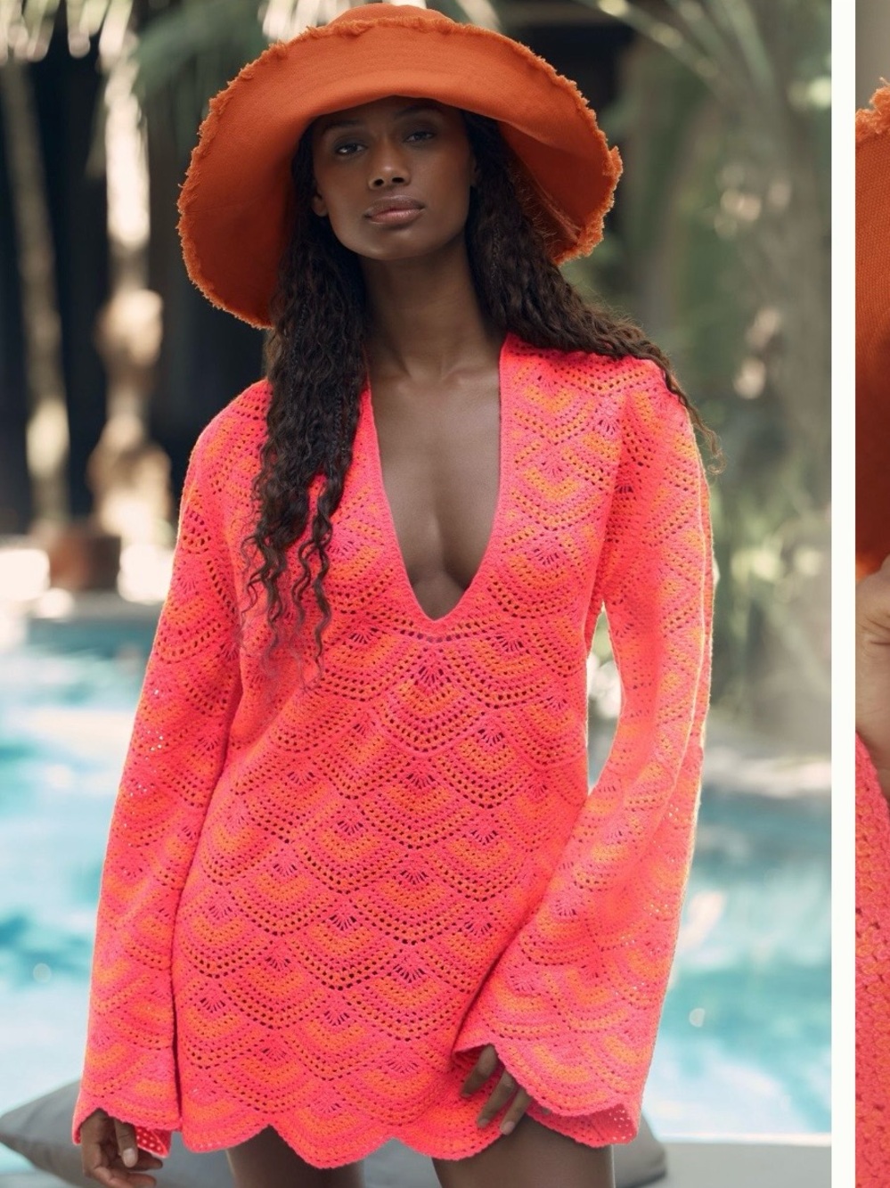 Celandine for Anthro Red Pinkish Crochet Knit mini kaftan